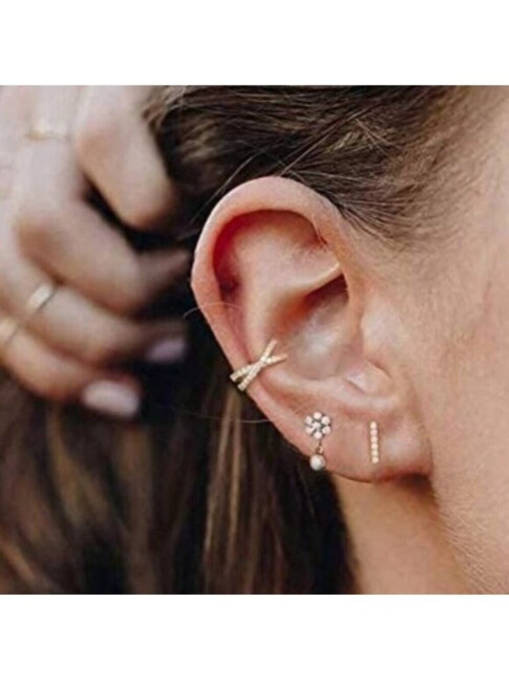 Adjustable Gold Cross Ear Cuff No Piercing 18K Gold on Sterling Silver Pretty